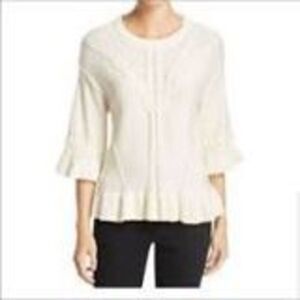 Kate Spade cream wool/cashmere cable knit ruffled hem S romantic royalcore sweat